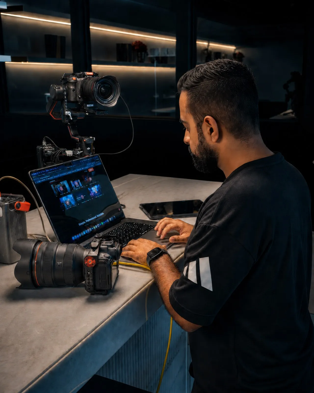 Editing footage at a post-production workstation