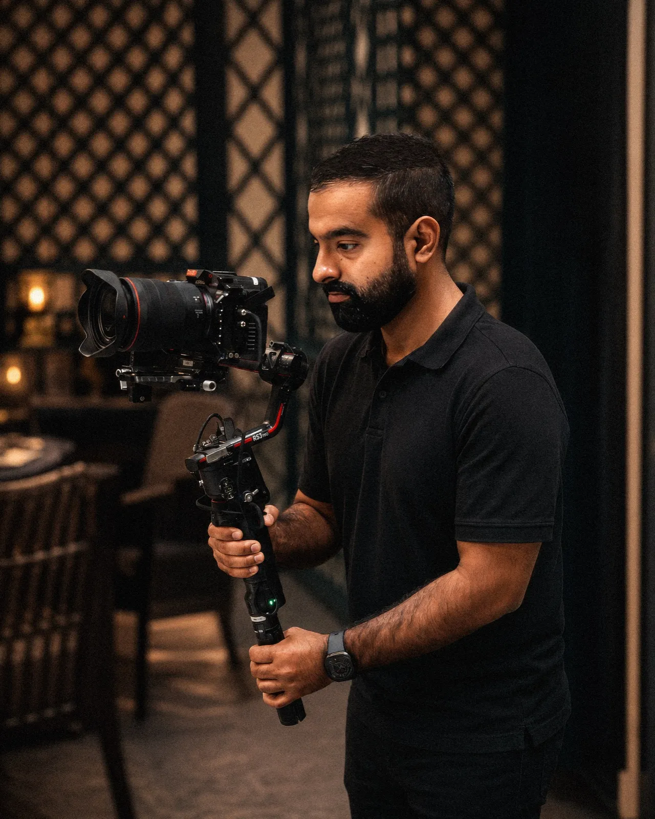 Operating a gimbal-mounted camera on location